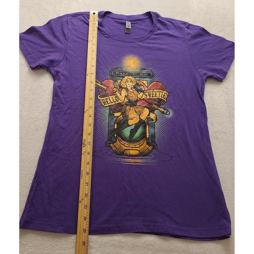Doctor Who River Song Hello Sweetie Purple Graphic T-Shirt Women's Large Pinup - Picture 8 of 12